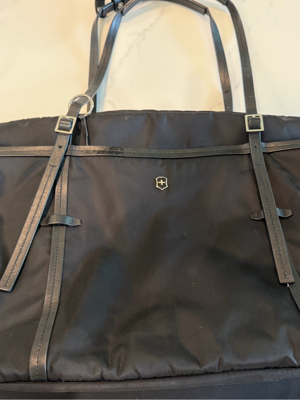 Victorinox Black Nylon Laptop Tote with Leather Straps